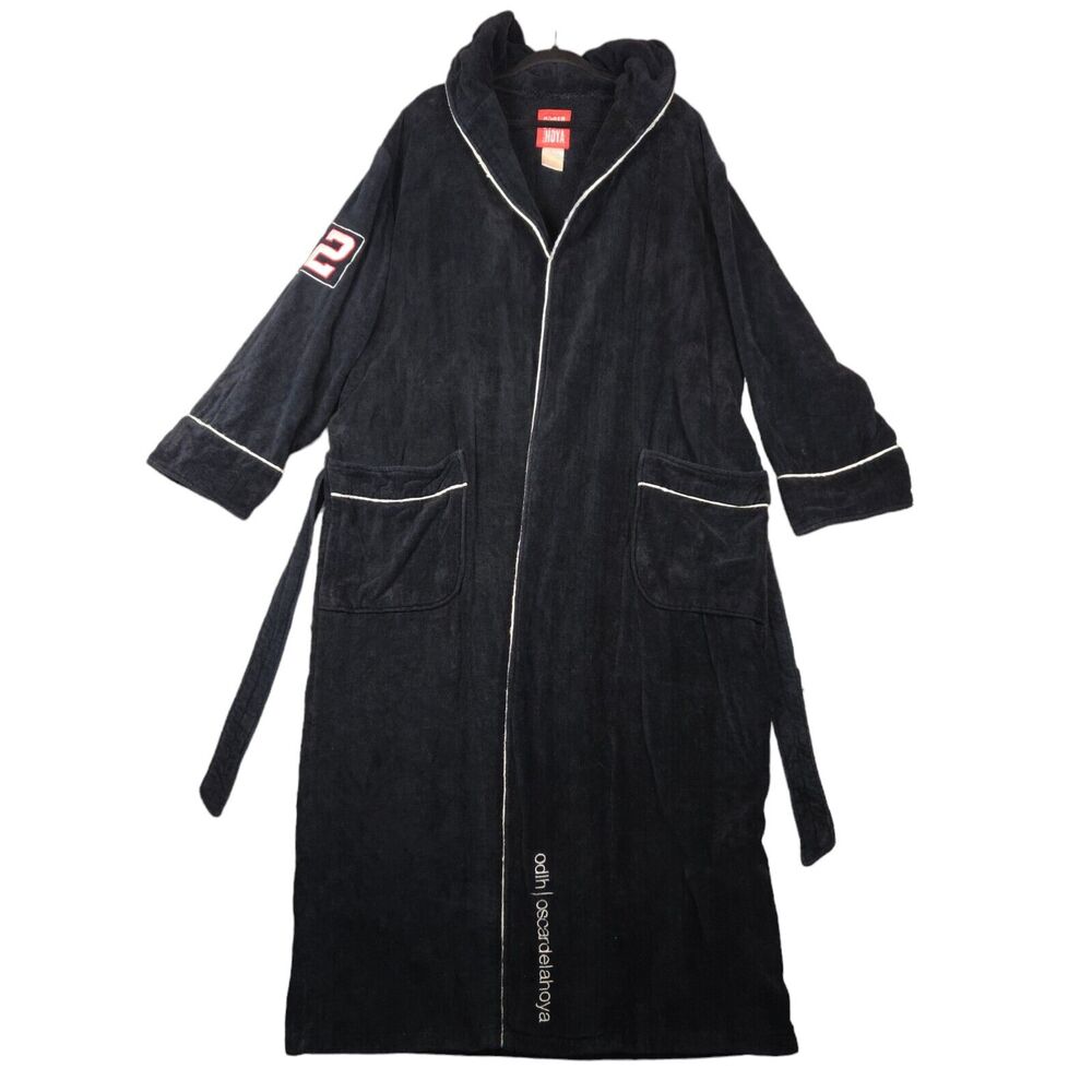Oscar De La Hoya Mens Small Medium Bathrobe Black Hooded Boxing Athletic‎ Lounge